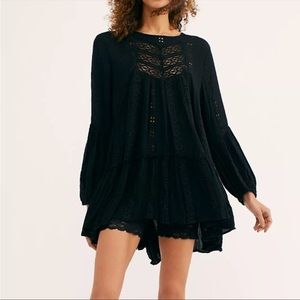 Free People Black Kiss Lace Tunic Top